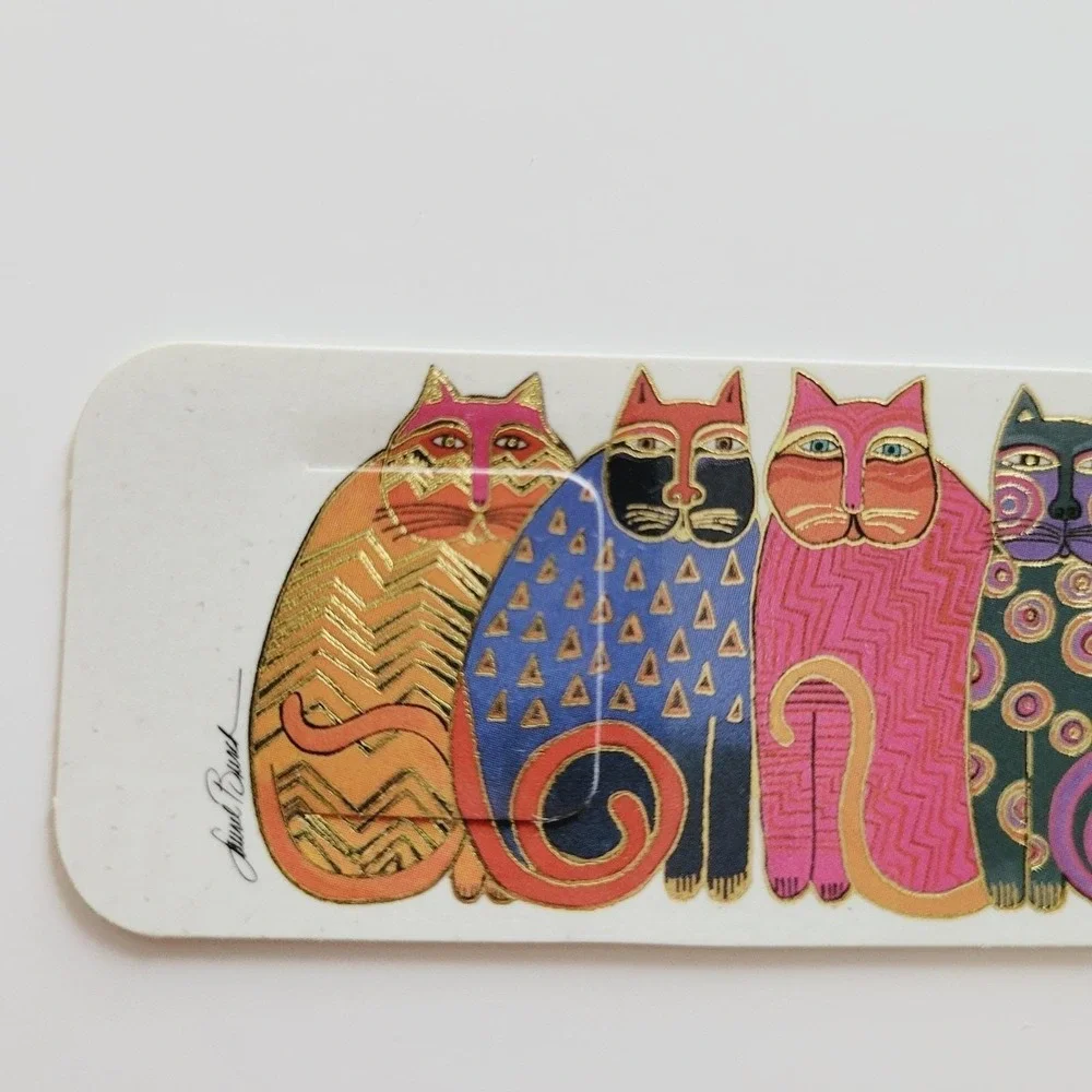 Vintage 90s Feline Family Portrait Laurel Burch gold cats Tab Bookmark XKT-12394